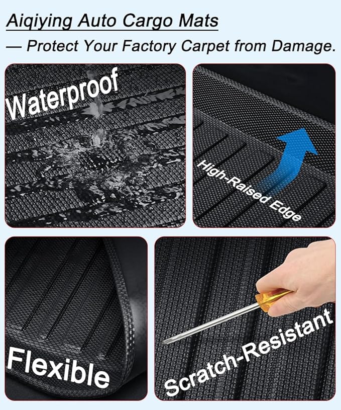 All Weather Rear Cargo Liners Trunk Tray Mats Protector Custom Compatible with 2020-2023 2024 2025 Model Y 5-Seats（Not for Juniper），3D Waterproof Durable Odorless Flexible Black TPO Accessories