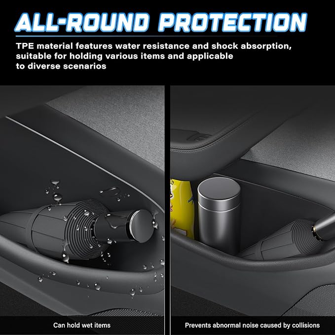 4PCS Door Side Storage Box Full Arounding for Tesla Model Y Juniper 2025 2026 Front & Rear Door Pocket Inner Organizer Trays Full Cover for Model Y Juniper Accessories TPE