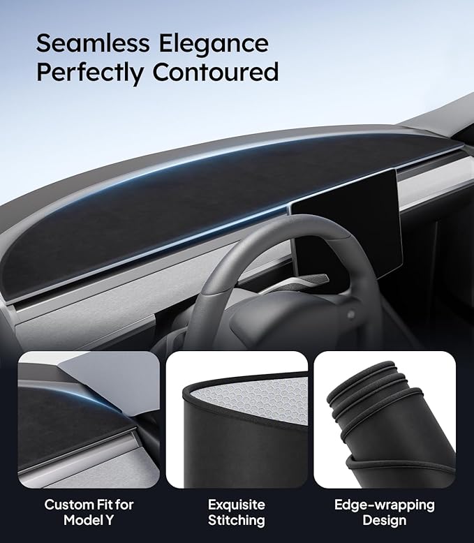 Wigoo 2026 Upgrade Tesla Model Y Accessories Dashboard Cover [Anti-Glare and Sun Protection] Suede Dash Mat for Tesla Model Y 2020-2024 [No Fit New 2025 MY Juniper], Interior Tesla Accessories (Black)