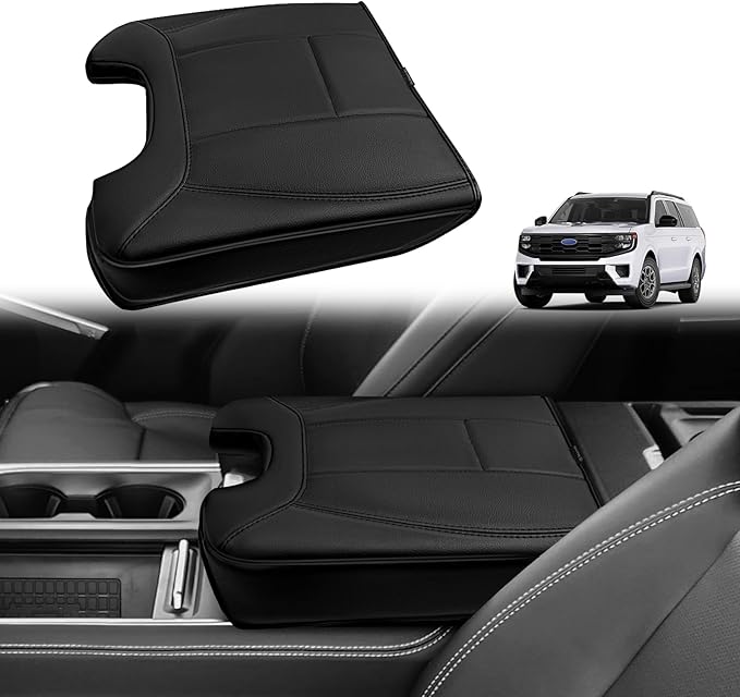 Muslogy Center Console Armrest Cover Fit for Ford Expedition 2025 2026 Accessories, Comfort Armrest Pad Console Lid Cushion Vegan Leather 1-Inch Extra Thick