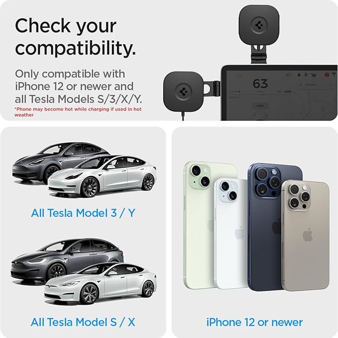 Spigen OneTap Pro 3 Tesla Phone Mount (Foladable and Hidden) for All Tesla Model Y/3/S/X/Cybertruck with Charging - MagSafe/Pixelsnap - Compatible with Updated 16in Screen for Tesla