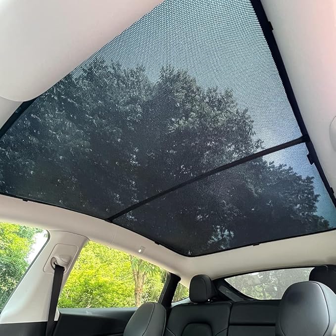 Lightweight mesh Sunshade Roof for Tesla Model Y(2020-2025),2 in 1 Upgraded Sunroof Windshield Shade,Foldable Front & Rear Sunroof UV & Heat Insulation Glass Roof Sun Shade for Model Y Accessories