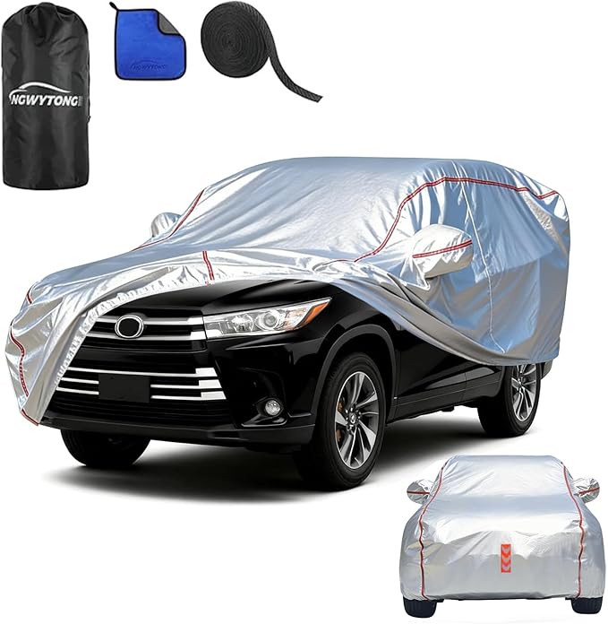 Car Cover Waterproof All Weather,All-Around Fastening and 4 Upgrades, 60s Quick-Install for Car Cover（for Toyota Highlander 2001-2025）
