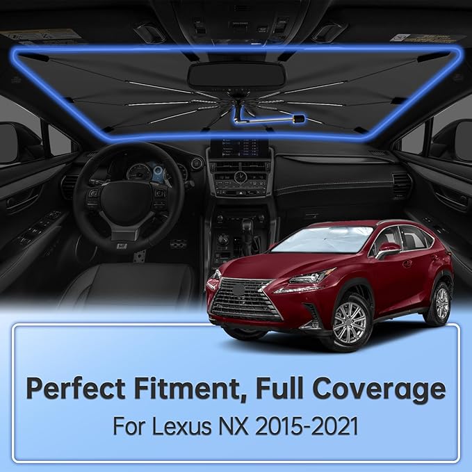 Windshield Sun Shade Umbrella for Lexus NX 2015-2021, Foldable Sunshade for Car Front Window, 360 Rotation Automotive Interior UV Protection for Outdoor Parking