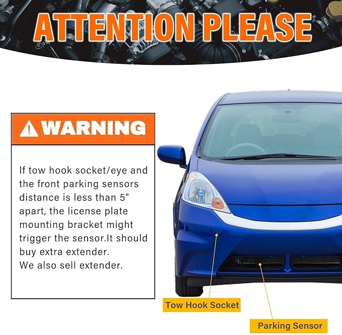 License Plate Holder Front Bracket No Drill Tow Hook Mount Anti-Theft License Plate Frame Compatible with Honda CR-Z 2011-2016; Honda Fit 2009-2014