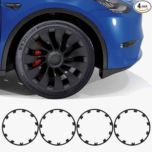 Tesla Rim Protector Model Y 21 inch|Fit 21 Inch Überturbine Wheel Covers 2020–2024|Hubcap Guards ABS Trim Rings for Curb Rush Prevention |Matte Black(Set of 4)|Tesla Model Y Accessories