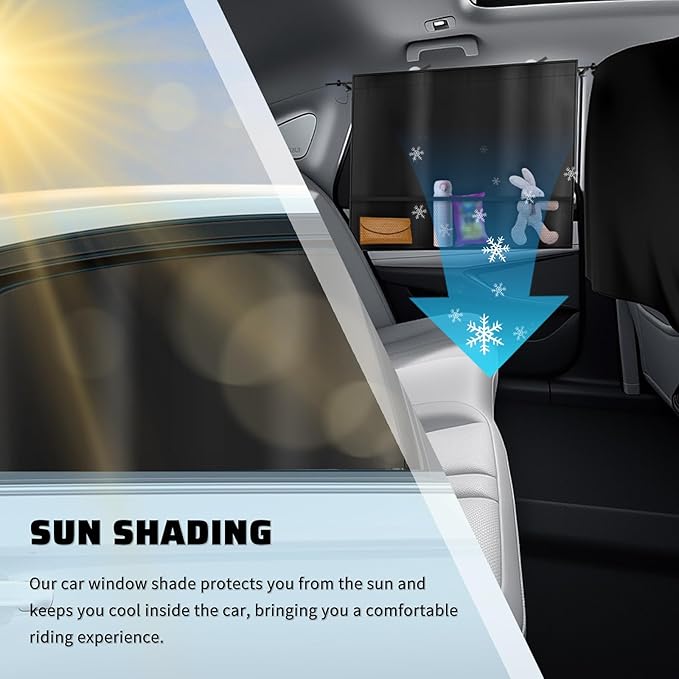 3PCS Upgraded Rear Car Window Shades,2PCS Window Shade for Car & 1PC Cars Privacy Curtain with Storage Pockets,Essential Windows Cars Shades for Sun Shading & Privacy Protection