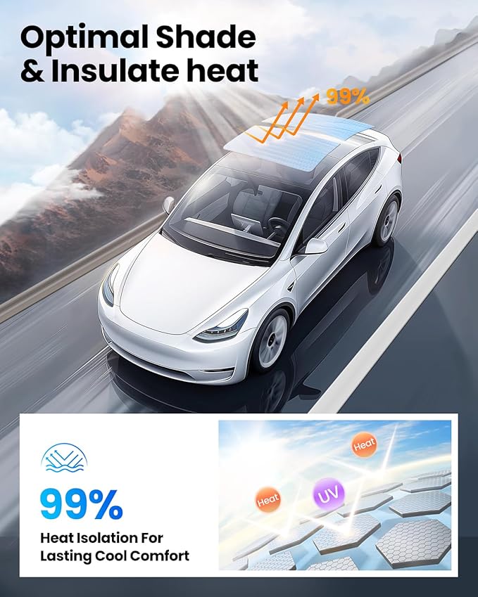 REEVAA Upgraded Tesla Model 3 Sunshade Roof [No Gaps, No-Sagging] Tesla 3 Accessories Heat Insulation Foldable Glass Sunroof Cover for Model 3 2020-2026, 2PCS, Black