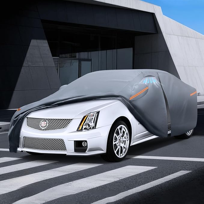 Waterproof Cadillac CTS/CTS-V(2003-2019) Car Cover with Breathable Vents, [2025 Upgrade] Premium Covers with Cotton Liner and Zipper Door,Sun Rain Snow Dust Uv Protection.(Gift with Towel)