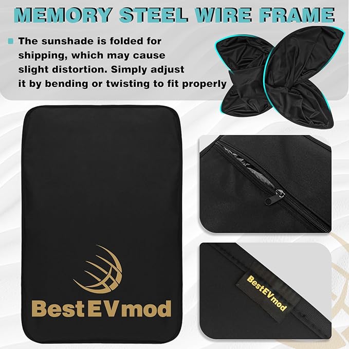 BestEvMod 3PCS Windshield& Roof Sunshade Compatible with 2026 2025 Tesla New Model Y Juniper Foldable Sun Shade Accessory Heat UV Protection Visor Accessories with Storage Bag (Roof+Windshield, Black)