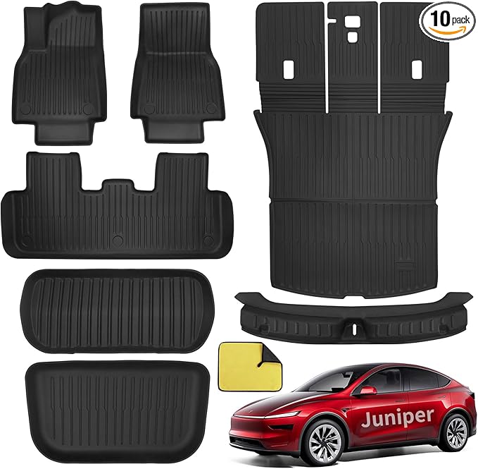 Tesla Model Y Juniper Floor Mats 2026 2025 Full Set All Weather Non-Slip Floor Liner for New Model Y 2025 2026 Cargo Mats and Seat Back Cover Protector-Tesla Model Y Trunk Mat