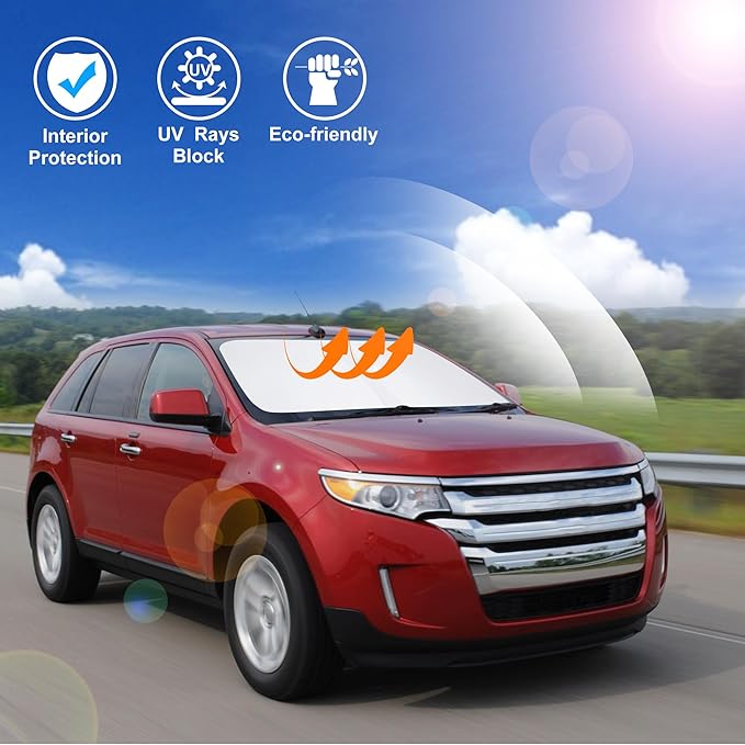 Windshield Sun Shade Custom Fit for 2007-2014 Ford Edge Accessories Foldable Sunshade Sun Blocker Protect Car from Sun Rays & Heat Damage Keep Car Cooler