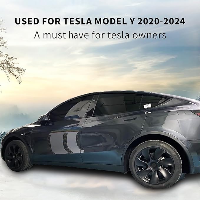 Tesla Model Y Wheel Covers 19 Inch 2020-2024 Uberturbine Tesla Model Y Uberturbine Hubcaps Left-Right Aero Symmetry, Matte Black, Wind Drag Reduction Model Y Accessories with Tire Repair Kit (4 Pack)