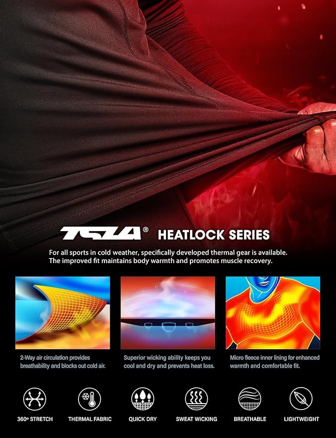 TSLA Men's Thermal Long Sleeve Compression Shirts, Mock/Turtleneck Winter Sports Running Base Layer Top