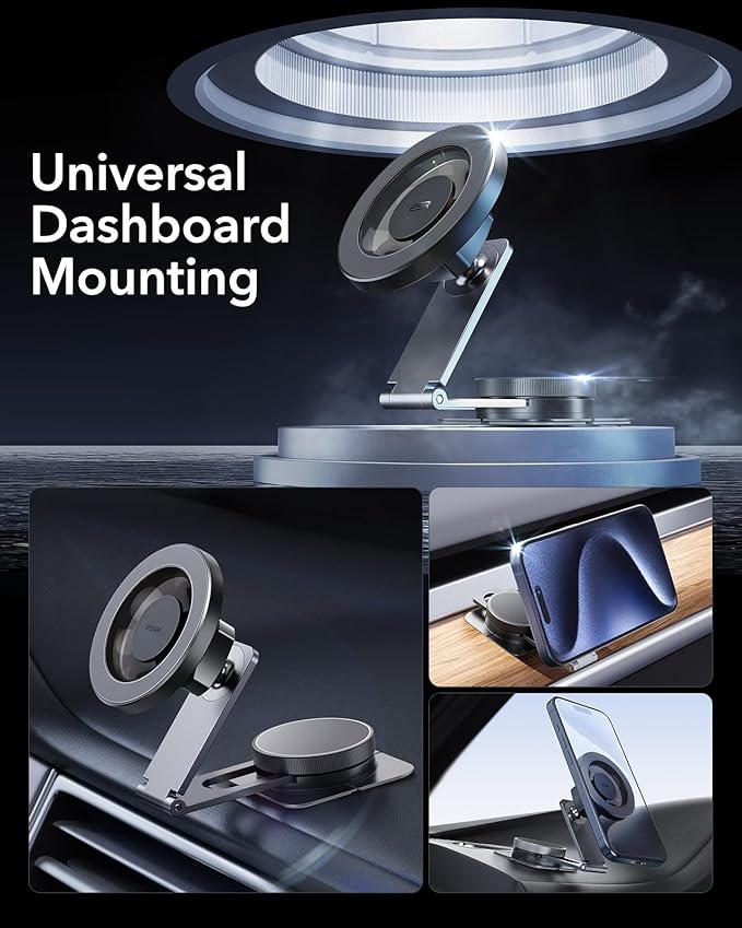 ESR for MagSafe Car Mount, Car Phone Holder, Tesla Touchscreen Car Mount, Magnetic Phone Holder for Car, for iPhone 17e/Air/17-12, S26/S25, Pixel 10, Charging Not Supported(2 Metal Rings Included)