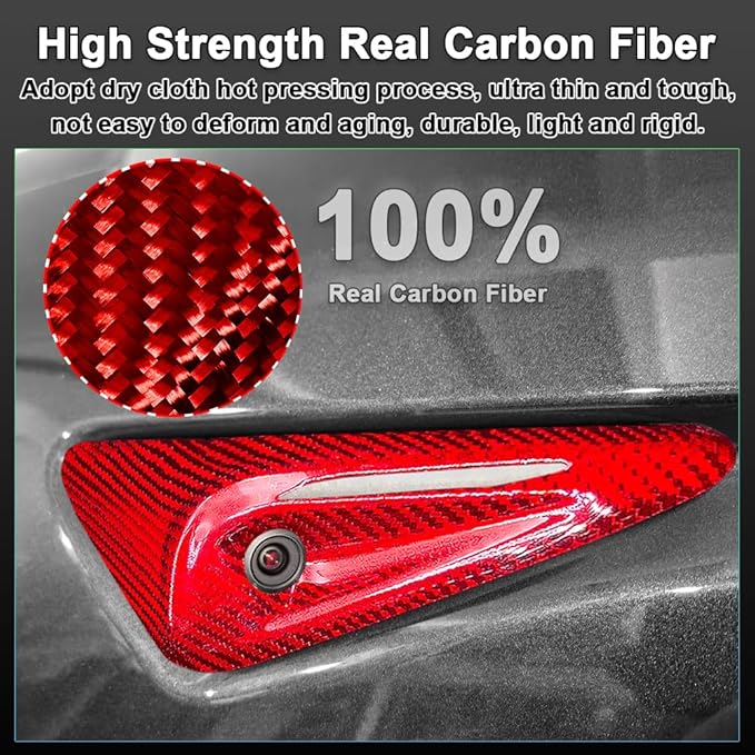 Carbar Dry Carbon Fiber Tesla Side Camera Cover for Model 3 Highland 2024 & Model Y Juniper 2025 - HW4.0 Compatible 3D Texture Accessories 360° Full Cover Protection