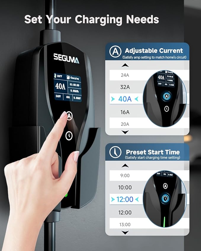 Level 2 EV Charger for Tesla, 40A/9.6kW Ultra-Fast Home Portable EV Charging Station with NEMA 14-50 Plug, 25FT Cable, Adjustable Current &Delay Start Timer, Compatible with Model Y/3/S/X (NACS Port)