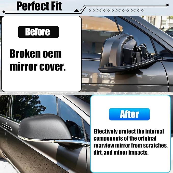 Jaronx Compatible with Tesla Model X Mirror Cover Replacement 2016-2025, Right Passenger Side Clip-on Rear View Mirror Cover Cap for Tesla Model X Accessories 1054431-00-D (Midnight Silver)