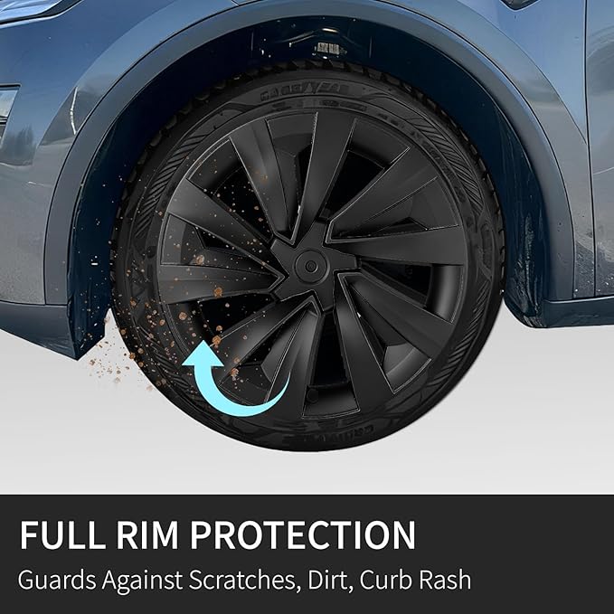 4Pcs Wheel Covers for Tesla Model Y Juniper 2026, 19 Inch Wheel Covers with Center Caps, Spiral Style Aero Wheel Protector Model Y Juniper Accessories (Matte Black)