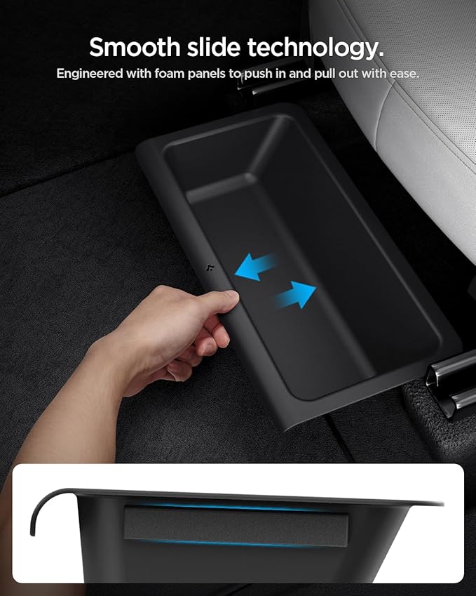 Spigen Under Seat Storage Box, Hidden Organizer Tray [Waterproof & Anti-Rattle] for 2025 2026 Tesla Model Y Juniper Accessories - 2 Pack