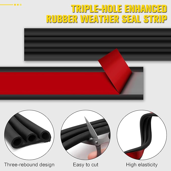 39.4FT Rubber Weather Seal Strip for Truck Cap, Automotive Weather Stripping Camper Shell Seal, Triple-Hole Enhanced Universal Tailgate & Door Seal