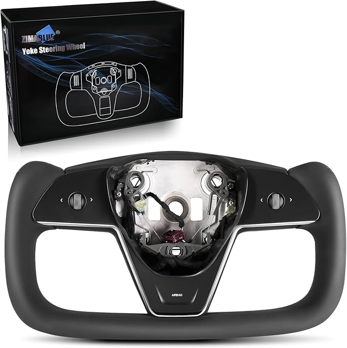 ZIMABLUE Yoke Black Steering Wheel for Tesla Model 3 (2017–2023) & Model Y (2020–2024) | Heated | Nappa Leather | Hand-Stitched|Without Positioning line