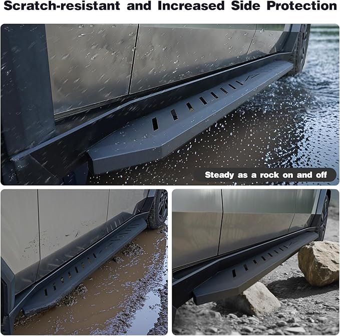 2Pcs Running Boards Compatible with Tesla Cybertruck – 800lbs Load Capacity, Heavy-Duty Carbon Steel Side Steps with All-Weather Anti-Slip Design, Bolt-On Installation, Hollow Style Accessory
