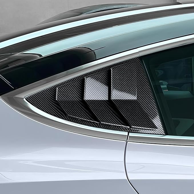 for Tesla Model 3 2017-2026 Accessories Rear Side Window Cover Louver Trim Air Vent Scoop Louver Carbon Style ABS Decal Sun Rain Shade Vent Sport Style