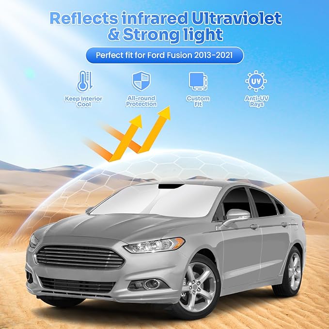 Window Shades for 2013-2021 Ford Fusion Accessories Windshield Sun Shade Side Rear Window Covers Sunshade Sun Visor Shield Privacy Protection for Camping Keep Vehicle Cool Black 8PCS
