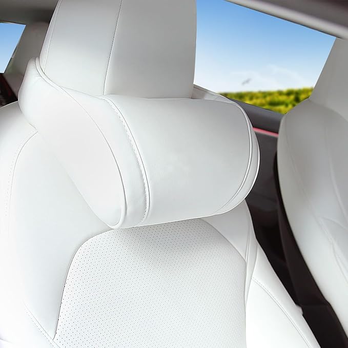 Car Neck Pillow for Tesla Model Y/3/S/X/Cybertruck Memory Foam Headrest Pillow Ergonomic Design Neck Support Seat Headrest Softness Comfortable Car Pillow (White, 1 Pack)