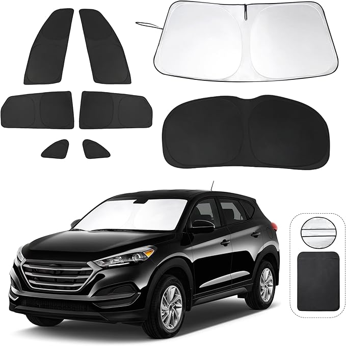 8PCS YYCKE Window Shades for Tucson 2016-2021 for Hyundai Accessories Car Side Full Windows Rear Triangular Windshield Sun Shade Sun UV Rays & Privacy Protection for Camping,Napping,and Relaxing