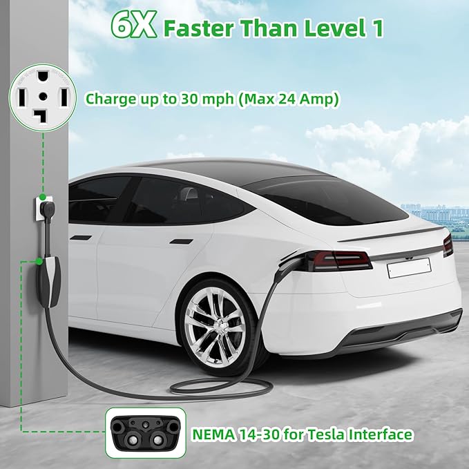 for Tesla NEMA 14-30 Adapter, 250V 24A Nema 14-30 Adapter for Tesla Gen 2, Heavy-Duty 17.5mm Cable,11.8 Inch in Length Fast Charging for Tesla Model S 3 X Y Safe and Durable Black