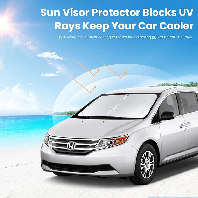 Custom Fit Odyssey Windshield Sunshade for 2011-2016 2017 Honda Odyssey LX EX EX-L Touring Elite Accessories Front Window Shades Cover for Windshield Sun Visor Protector 210T Reflective Block UV Rays