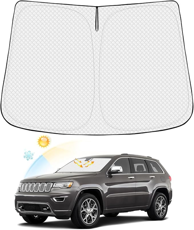 Windshield Sun Shade for Jeep Grand Cherokee 2011-2021 (Not for Jeep Cherokee & Grand Cherokee L) Thicken 6-Layer Foldable Front Window Sunshade Cover Sun Visor UV Rays Keep Vehicle Cool
