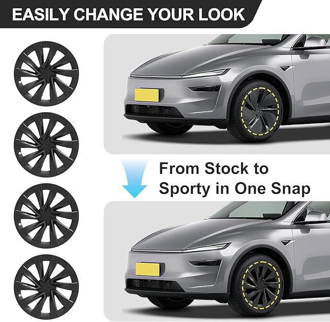 PakaLife Hubcaps for Tesla Model y Juniper Accessories 2026,Black Wheel Covers 19 Inch,Easy Clip-On Installation, (20inch)