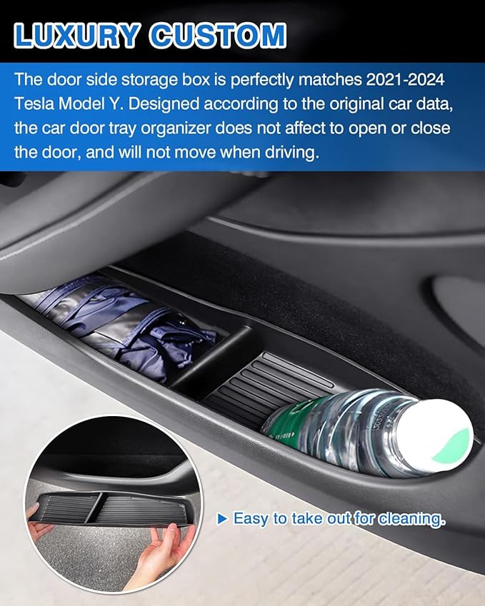 Shademax Car Door Organizer Tray for Tesla Model Y 2021-2024 (Not for Model Y Juniper) Door Side Storage Box Insert for Tesla Model Y Accessories 2024 - TPE Material, Black, 4 Pieces