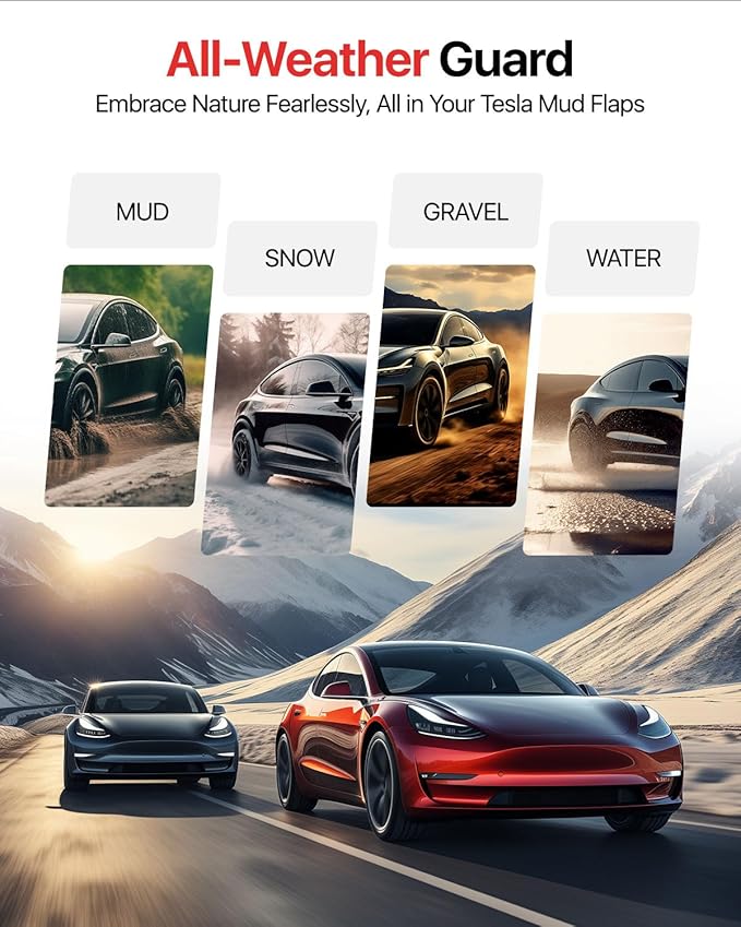 REEVAA 2026 Tesla Model X Accessories - Mud Flaps [Protect Paint, No Drilling Required] All-Weather Splash Guard Body Kits for Model X 2022-2026, Black (Set of 4)