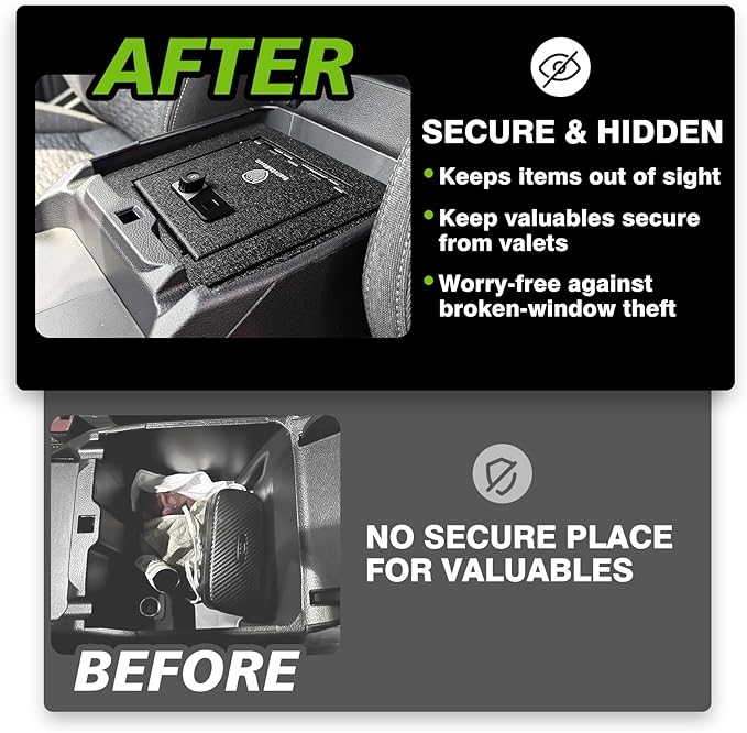 VaultsOnWheels for 2026 2025 2024 Ford Ranger Center Console Safe Gun Safe Vault Hidden Console Storage LockBox Anti-Theft Pry-Proof High Security Biometric Fingerprint Lock