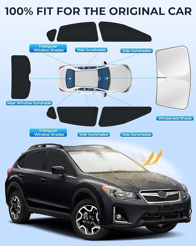 for Subaru Crosstrek 2013-2017 Car Window Shades, 8pcs Privacy Sun Shade Set for Front Windshield Side and Rear Windows, Full Window Covers Keeps Vehicle Cool for Camping Napping