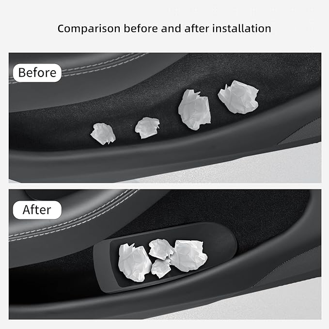LUCKEASY 2PCS Front Door Side Pocket Storage Box for Tesla Model Y Juniper 2025 2026 Front Door Storage Oragnizer for Model Y Juniper Accessories TPE Black