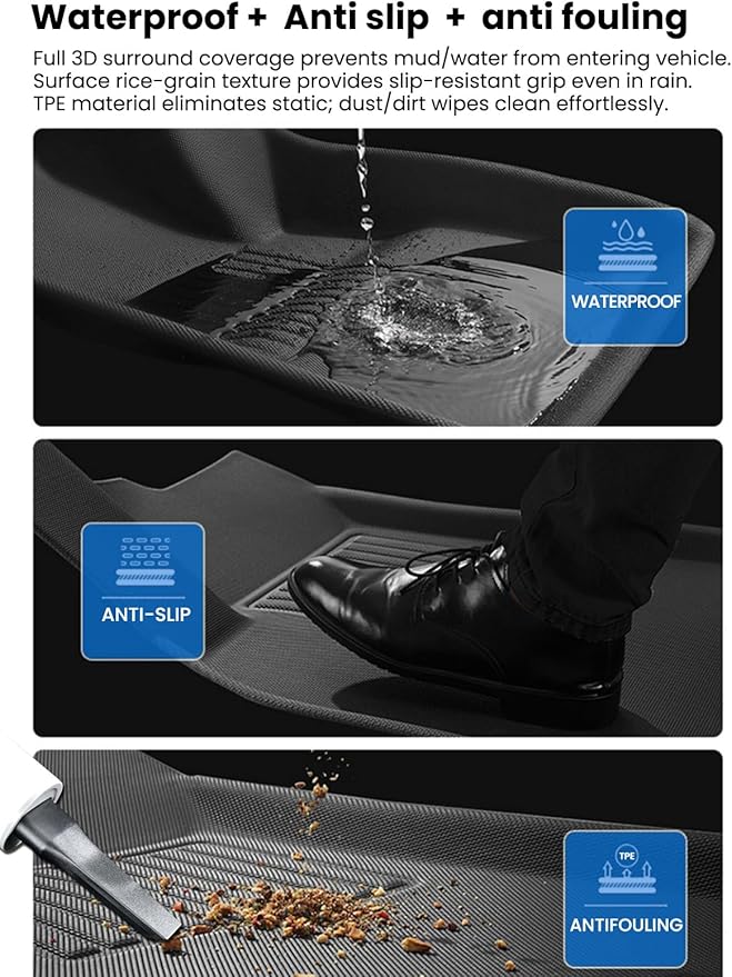 All-Weather Floor Mats for 2025-2026 Tesla Model Y Juniper - TPE Waterproof & Anti-Slip Car Mats, Custom Fit Full Coverage Interior Accessories (5-Seater)