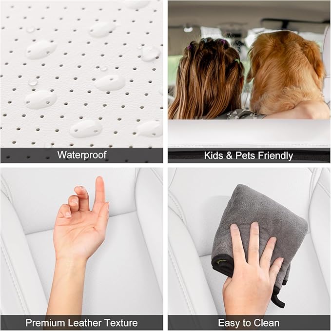 2024 Tesla Model 3 Highland Upgraded Car Seat Covers Nappa Leather Car Interior Airbag Compatible Cushion Cover Full Set Custom Fit Model 3, Nappa White