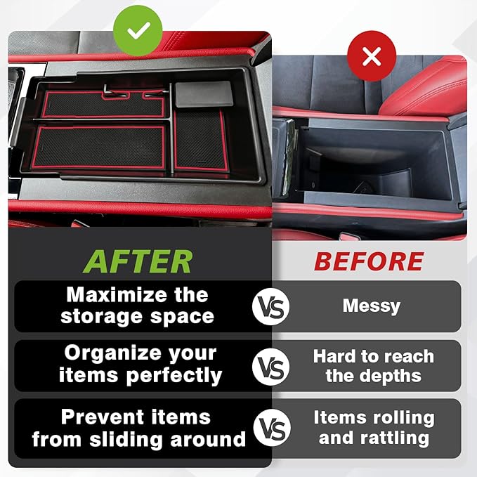 BestEvMod Center Console Organizer Tray Compatible with Chevy Blazer EV 2026 2025 2024 2023 Interior Accessories Armrest Storage Box ABS Material with PVC Trim & Removable Coin Holder (Red)