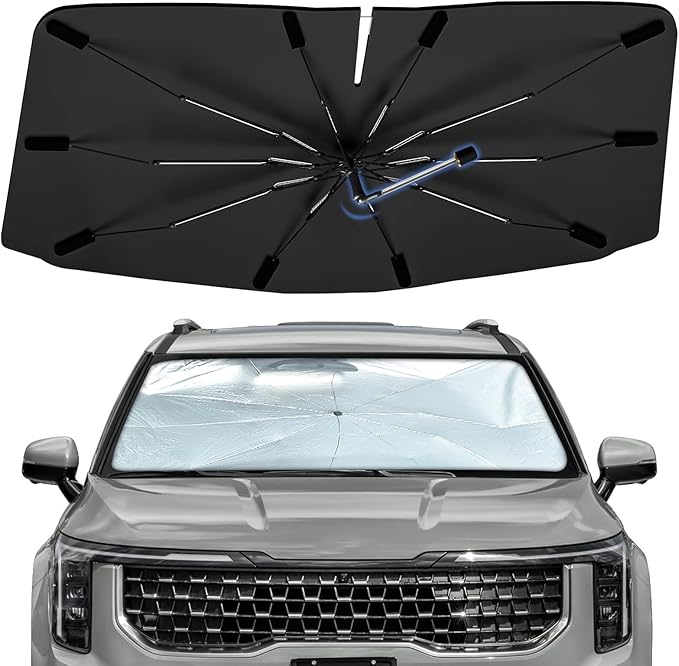Windshield Sun Shade Umbrella for KIA Carnival 2022-2026, Foldable Sunshade for Car Front Window, 360 Rotation Automotive Interior UV Protection for Outdoor Parking, Keep Car Cool