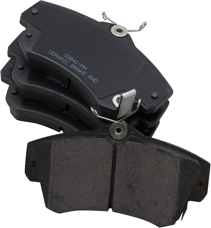 TRQ Front Brake Pads Ceramic Hardware Wear Sensor Compatible with 2001-2010 Chrysler PT Cruiser 2003-2005 Dodge Neon