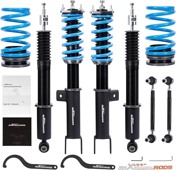 maXpeedingrods Coilovers for Tesla model 3 RWD 2017+, 24 Level Adjustable Damper Coil-overs Suspension Kit, Height Adjustable T6 Upgraded Lowering Kits, Blue