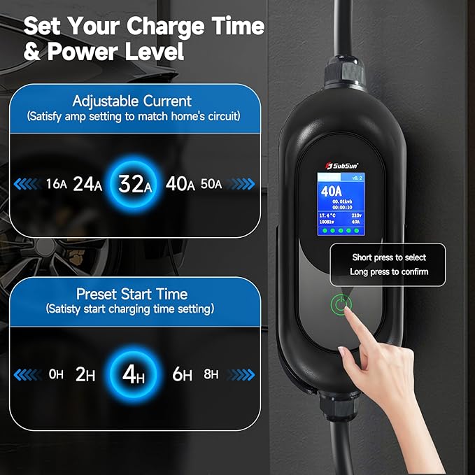 Tesla Charger,Level 2 EV Charger for Tesla 40Amp 240V with NEMA 14-50 Plug, Adjustable Current & Timer,25Ft Tesla Charging CableMobile Connector for Tesla Model Y/3/X/S/Cybertruck