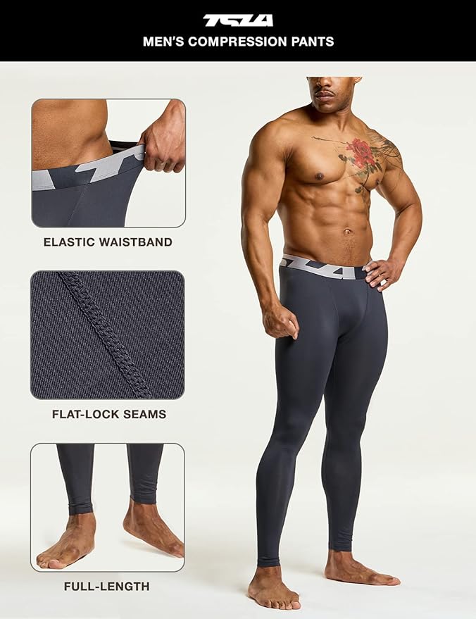TSLA Men's Compression Pants - Cool Dry Athletic Sports Workout Running Tights Leggings Baselayer