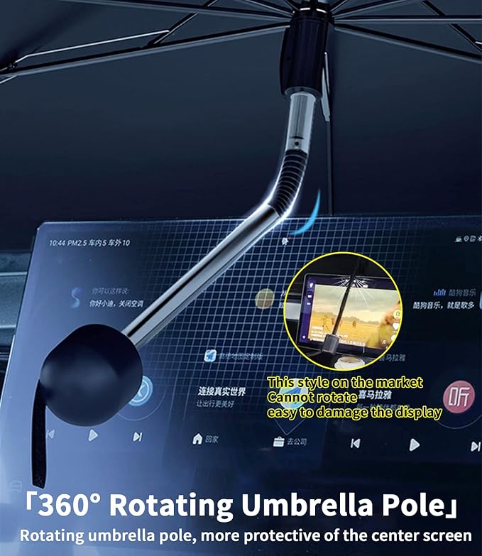 Custom-Fit for Tesla Windshield Sun Shade Umbrella, Foldable Car Umbrella Sunshade Cover UV Block Car Front Window with 360°Rotation Bendable Handle, Designed for Tesla Accessories (for Tesla Model 3)