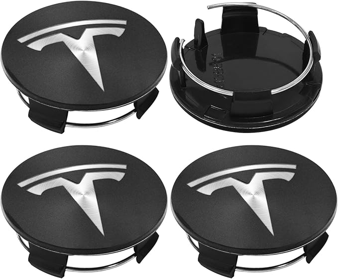 4 Pack Exterior Decoration Wheel Center Cover for Tesla Model 3 Model Y,56mm Hubcaps Wheel Rim Cover Tesla Center Caps Hubcaps+20 Black Lug Nut Covers (Matte Black+Silver Emblem)